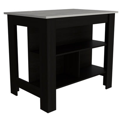 Tuhome Cala Kitchen Island with Spacious Tabletop, Three Open Storage Shelves, Four Sturdy Legs and Comfortable Meal Prep Workstation Design for Modern, Functional and Organized Everyday Culinary Spaces