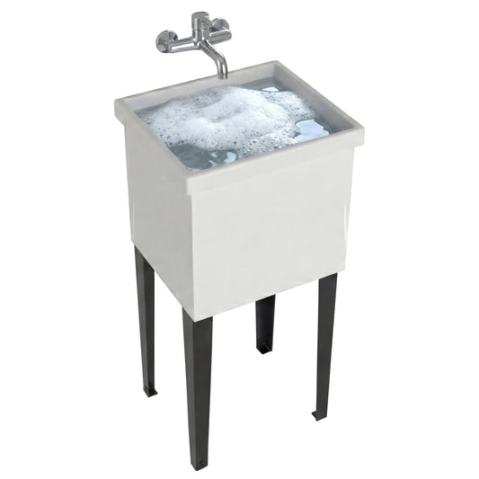 Bari Freestanding and Compact Plastic Laundry Utility Sink with Four Legs, Utility Tub for Laundry Room, Garage or Kitchen
