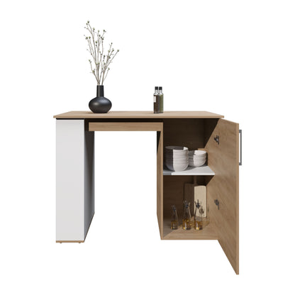 Allen Kitchen Island, External Shelves, White - Natural Oak