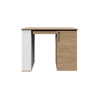 Allen Kitchen Island, External Shelves, White - Natural Oak