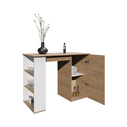 Allen Kitchen Island, External Shelves, White - Natural Oak