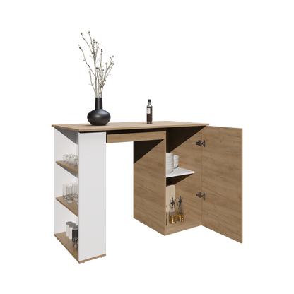 Allen Kitchen Island, External Shelves, White - Natural Oak