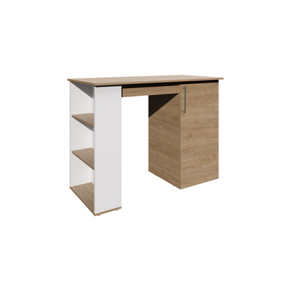 Allen Kitchen Island, External Shelves, White - Natural Oak