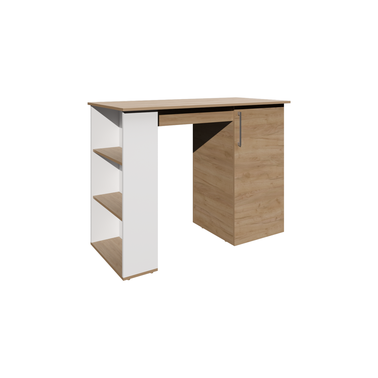 Allen Kitchen Island, External Shelves, White - Natural Oak