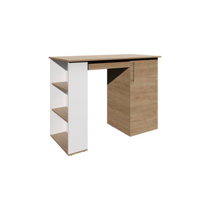 Allen Kitchen Island, External Shelves, White - Natural Oak