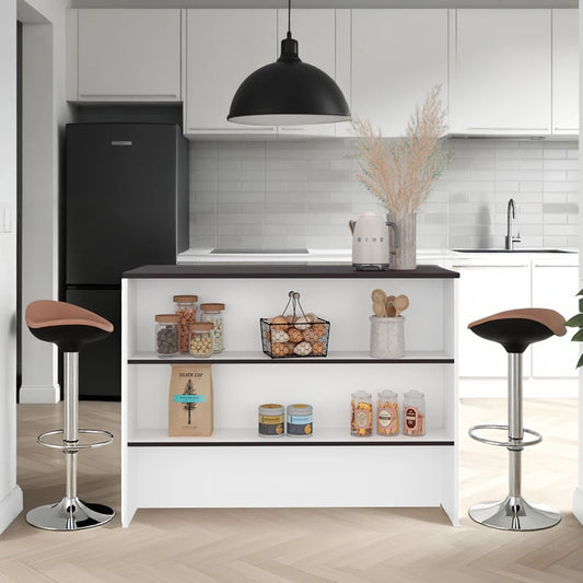 Fendi Kitchen Island with Open Down Shelves, Storage Cabinets, and Top Counter Space For A Modern Kitchen Style or Coffee Station