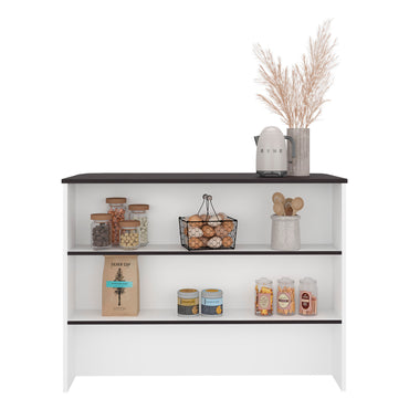 Fendi Kitchen Island with Open Down Shelves, Storage Cabinets, and Top Counter Space For A Modern Kitchen Style or Coffee Station
