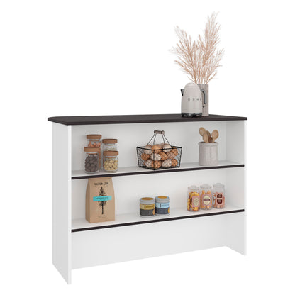 Fendi Kitchen Island with Open Down Shelves, Storage Cabinets, and Top Counter Space For A Modern Kitchen Style or Coffee Station
