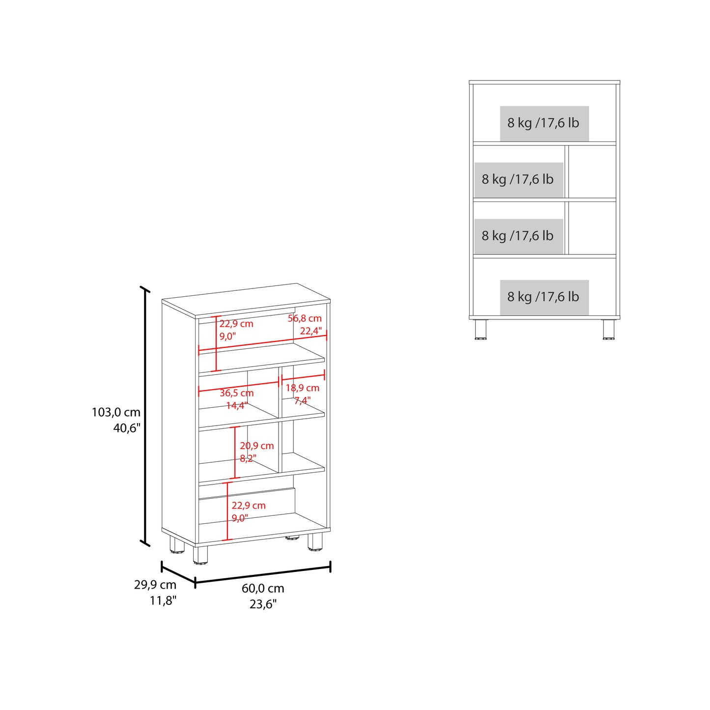 Bellagio 40" Tall Four-Tier Shelf Base Cabinet with 6 Cubbies