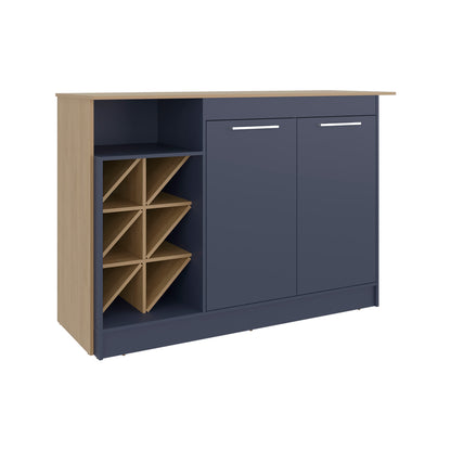 Lugano Kitchen Island with Open Shelves, Side Compartments For Bottles, Spacious Storage and Counter Space for Kitchen Organization