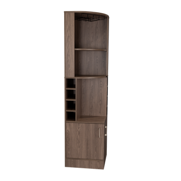 Tuhome Syrah Corner Bar Cabinet with Two External Shelves, Stemware Rack, Eight Cubbies, Modern Design for Living Room or Home Bar