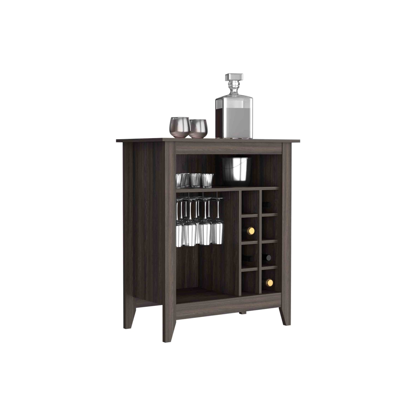 Essential Bar Cabinet with Open Display Shelf, Built-In Wine Rack Cubbies, Smooth-Glide Storage Drawer and Spacious Top Surface for Elegant Home Entertaining, Beverage Organization and Modern Bar.