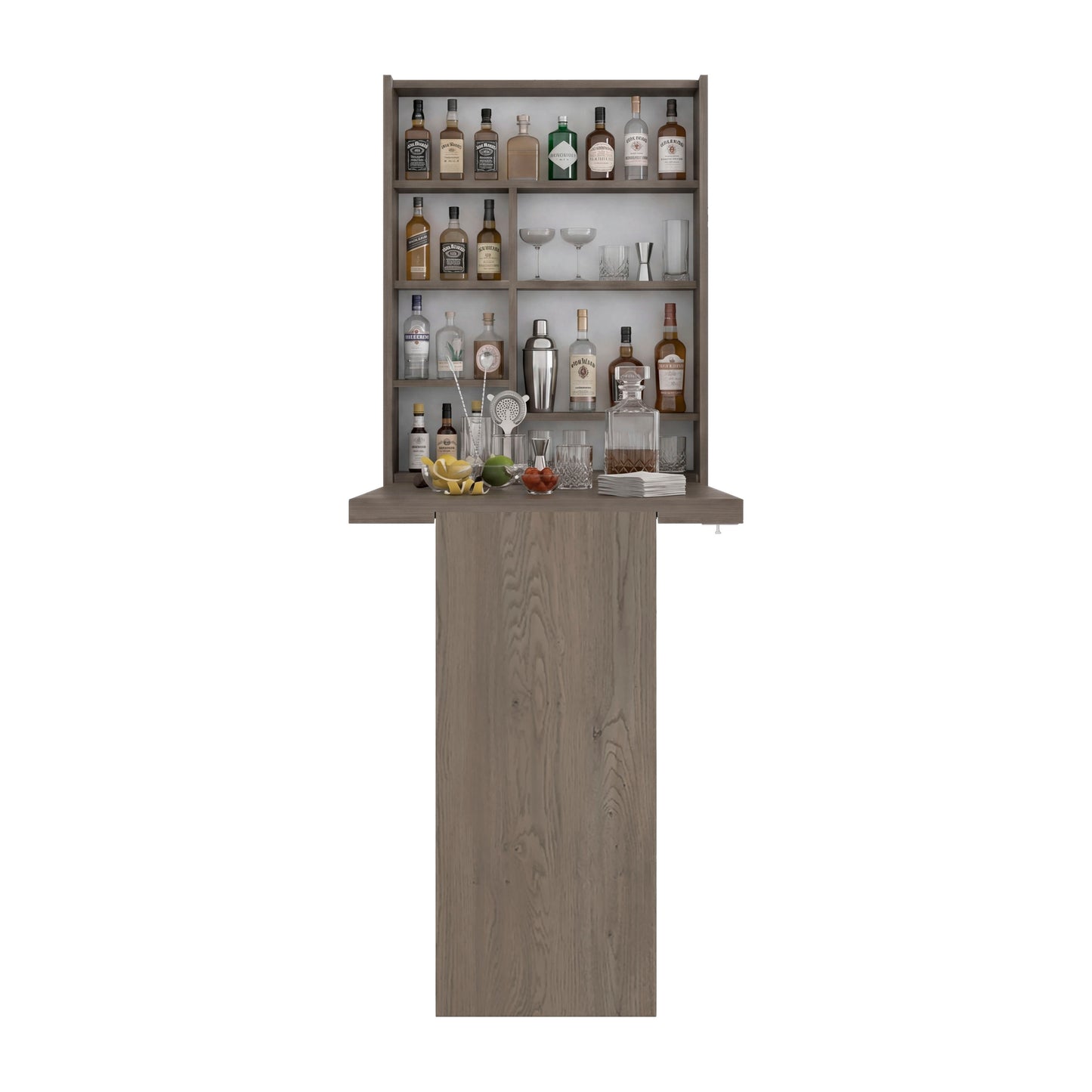 Tuhome Vatta Wall Foldable Counter Table with Multiple Shelves, Extending Surface, Space-Saving Design for Kitchen, Dining Room, or Home Office