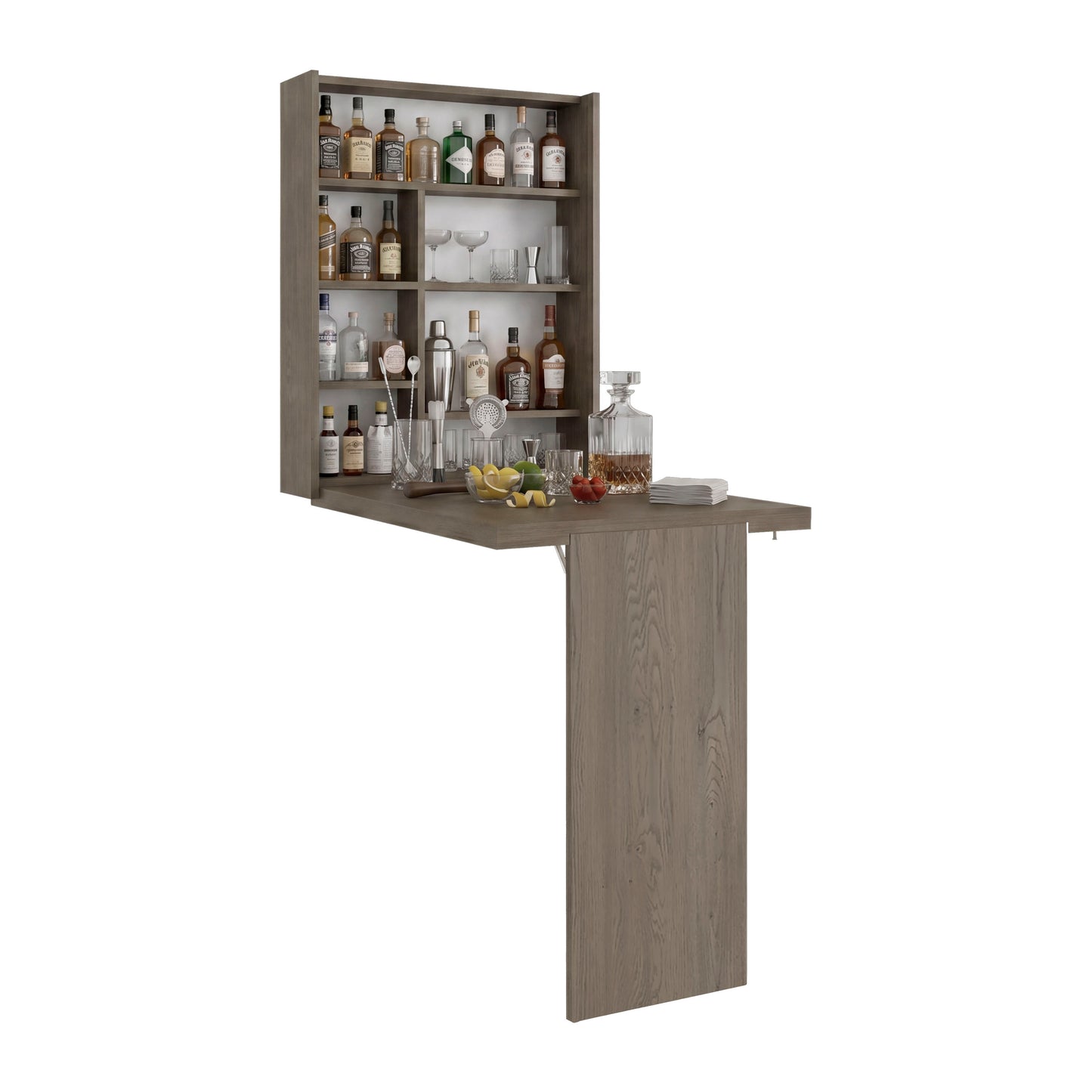 Tuhome Vatta Wall Foldable Counter Table with Multiple Shelves, Extending Surface, Space-Saving Design for Kitchen, Dining Room, or Home Office