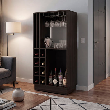 Caoba Home Bar Cabinet with Wine Bottle Storage, Glass Holder, Shelves and Cabinet Doors for Dining Room, Kitchen, Living Room or Bar Area