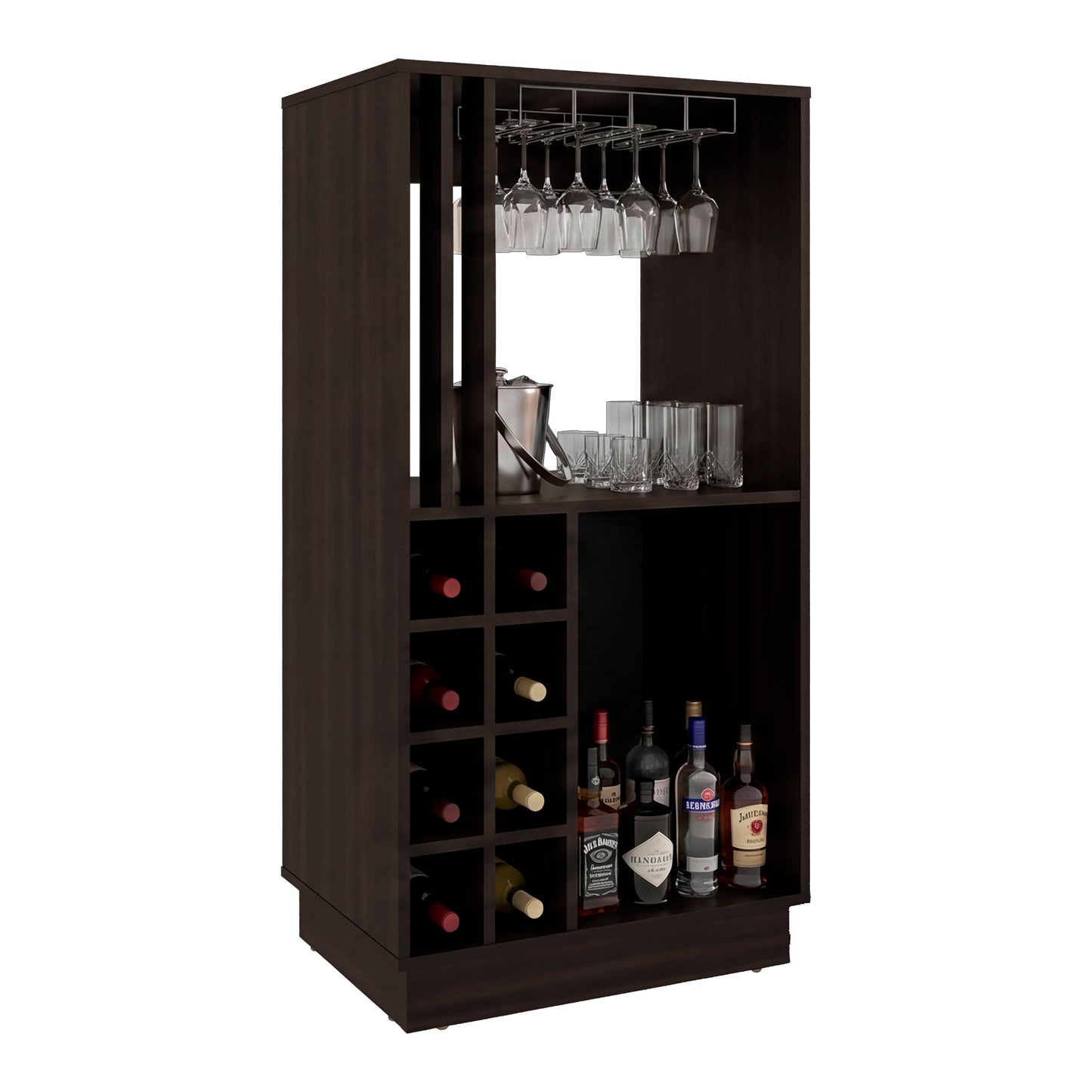 Caoba Home Bar Cabinet with Wine Bottle Storage, Glass Holder, Shelves and Cabinet Doors for Dining Room, Kitchen, Living Room or Bar Area