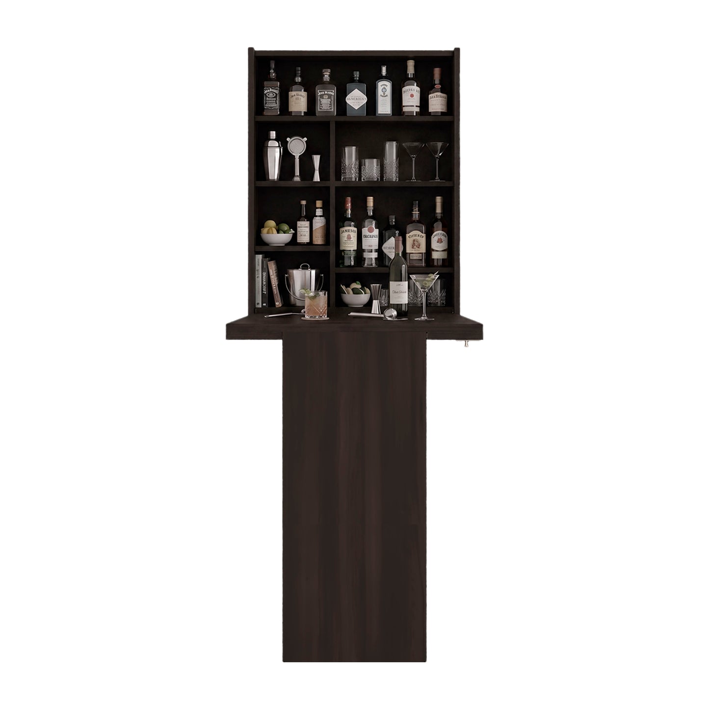 Tuhome Vatta Wall Foldable Counter Table with Multiple Shelves, Extending Surface, Space-Saving Design for Kitchen, Dining Room, or Home Office