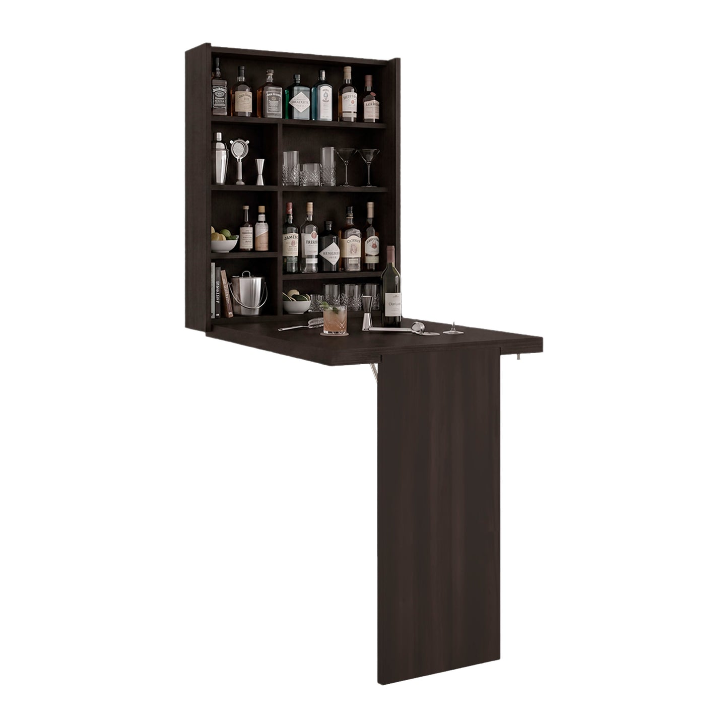 Tuhome Vatta Wall Foldable Counter Table with Multiple Shelves, Extending Surface, Space-Saving Design for Kitchen, Dining Room, or Home Office