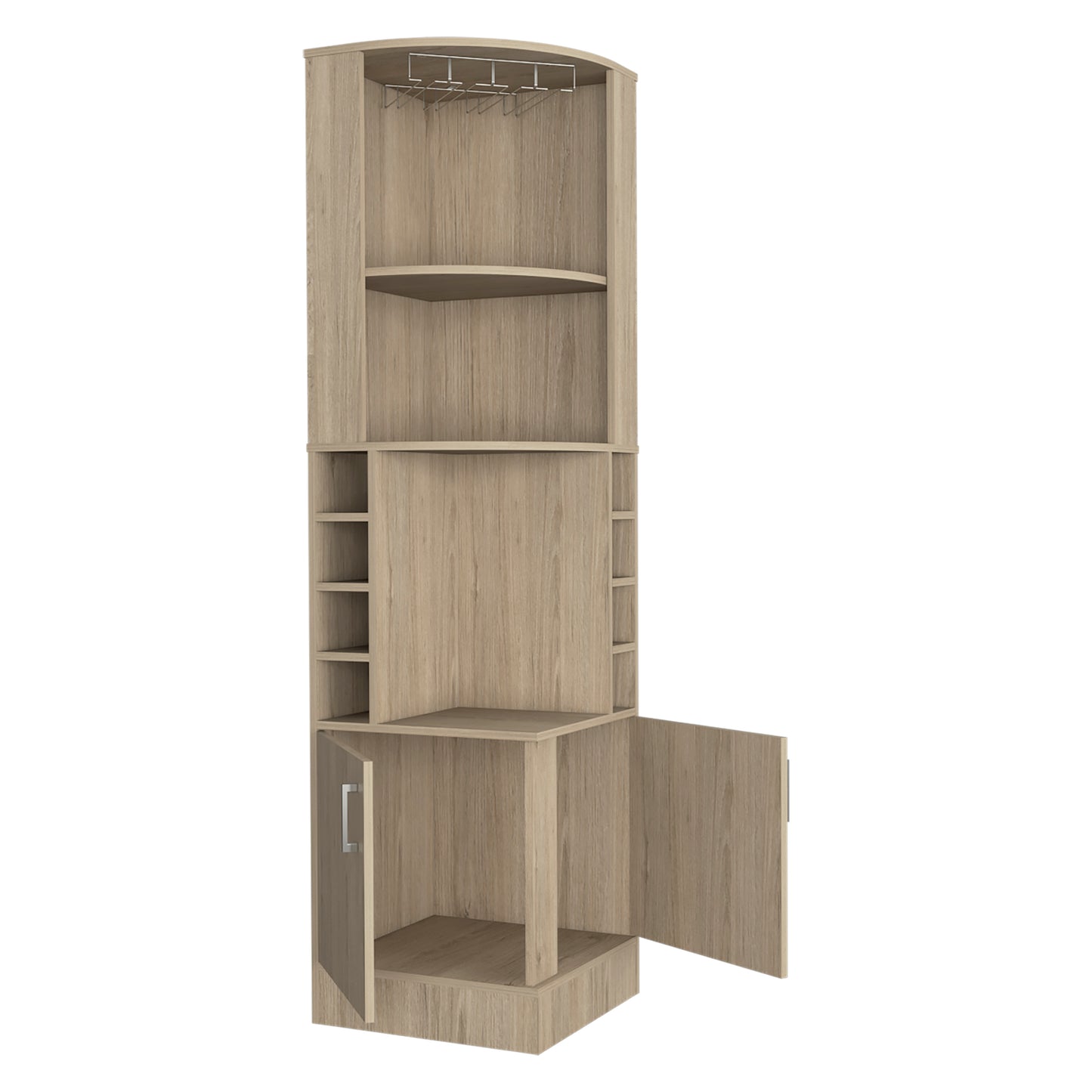 Kava Being Corner Bar Cabinet with Glass Rack, Double-Door Storage Cabinet, Built-In Eight-Bottle Wine Rack, Modern Corner Liquor Cabinet for Living Room, Home Bar, Kitchen or Dining Room Organization