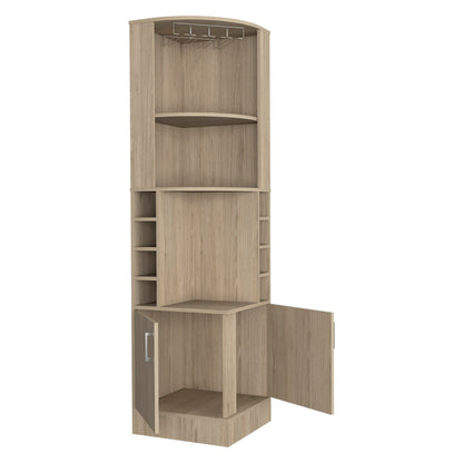 Kava Being Corner Bar Cabinet with Glass Rack, Double-Door Storage Cabinet, Built-In Eight-Bottle Wine Rack, Modern Corner Liquor Cabinet for Living Room, Home Bar, Kitchen or Dining Room Organization