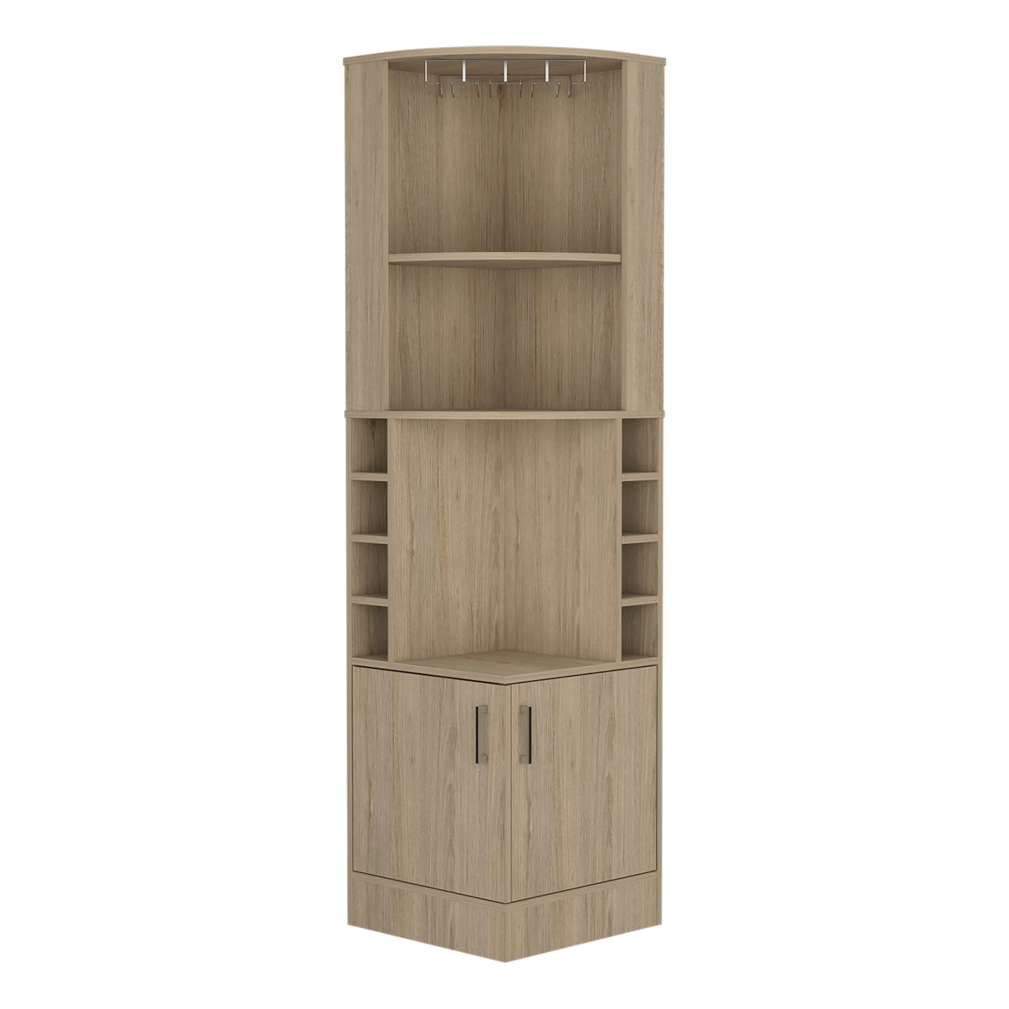 Kava Being Corner Bar Cabinet with Glass Rack, Double-Door Storage Cabinet, Built-In Eight-Bottle Wine Rack, Modern Corner Liquor Cabinet for Living Room, Home Bar, Kitchen or Dining Room Organization