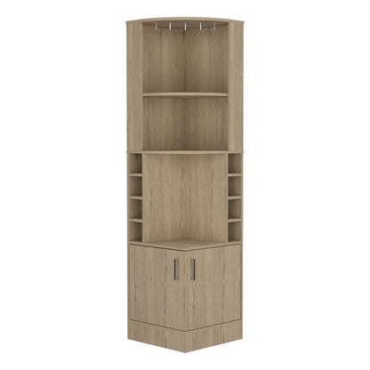 Kava Being Corner Bar Cabinet with Glass Rack, Double-Door Storage Cabinet, Built-In Eight-Bottle Wine Rack, Modern Corner Liquor Cabinet for Living Room, Home Bar, Kitchen or Dining Room Organization