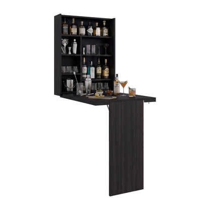 Tuhome Vatta Wall Foldable Counter Table with Multiple Shelves, Extending Surface, Space-Saving Design for Kitchen, Dining Room, or Home Office