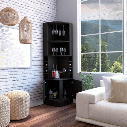 Kava Being Corner Bar Cabinet with Glass Rack, Double-Door Storage Cabinet, Built-In Eight-Bottle Wine Rack, Modern Corner Liquor Cabinet for Living Room, Home Bar, Kitchen or Dining Room Organization