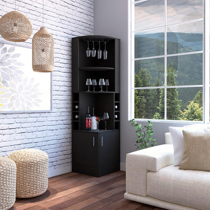 Kava Being Corner Bar Cabinet with Glass Rack, Double-Door Storage Cabinet, Built-In Eight-Bottle Wine Rack, Modern Corner Liquor Cabinet for Living Room, Home Bar, Kitchen or Dining Room Organization