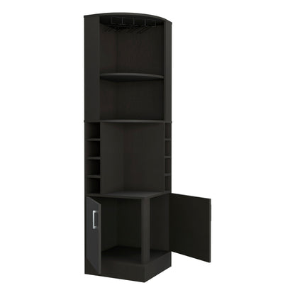 Tuhome Syrah Corner Bar Cabinet with Two External Shelves, Stemware Rack, Eight Cubbies, Modern Design for Living Room or Home Bar