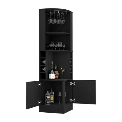 Kava Being Corner Bar Cabinet with Glass Rack, Double-Door Storage Cabinet, Built-In Eight-Bottle Wine Rack, Modern Corner Liquor Cabinet for Living Room, Home Bar, Kitchen or Dining Room Organization