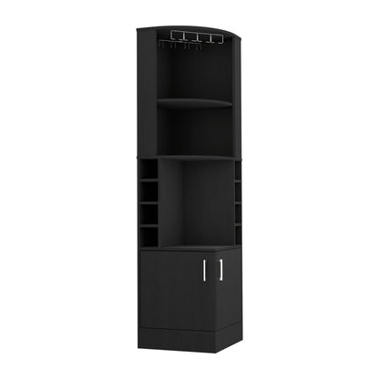 Tuhome Syrah Corner Bar Cabinet with Two External Shelves, Stemware Rack, Eight Cubbies, Modern Design for Living Room or Home Bar