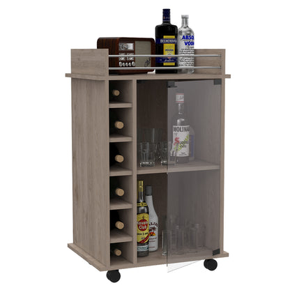 Tuhome Dukat Bar Cart with Two Shelves, Six Built-In Wine Racks, Four Casters, Modern Storage Solution for Kitchen or Dining Room
