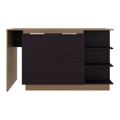 Lumina Modern Kitchen and Bar Counter Table, Freestanding Structure with Two Door Storage Cabinet, 3 Side Open Shelves and, Spacious Dining Countertop