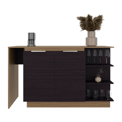 Lumina Modern Kitchen and Bar Counter Table, Freestanding Structure with Two Door Storage Cabinet, 3 Side Open Shelves and, Spacious Dining Countertop