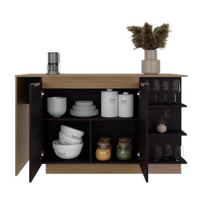 Lumina Modern Kitchen and Bar Counter Table, Freestanding Structure with Two Door Storage Cabinet, 3 Side Open Shelves and, Spacious Dining Countertop