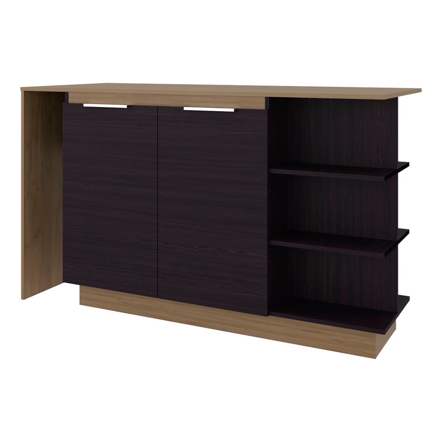 Lumina Modern Kitchen and Bar Counter Table, Freestanding Structure with Two Door Storage Cabinet, 3 Side Open Shelves and, Spacious Dining Countertop