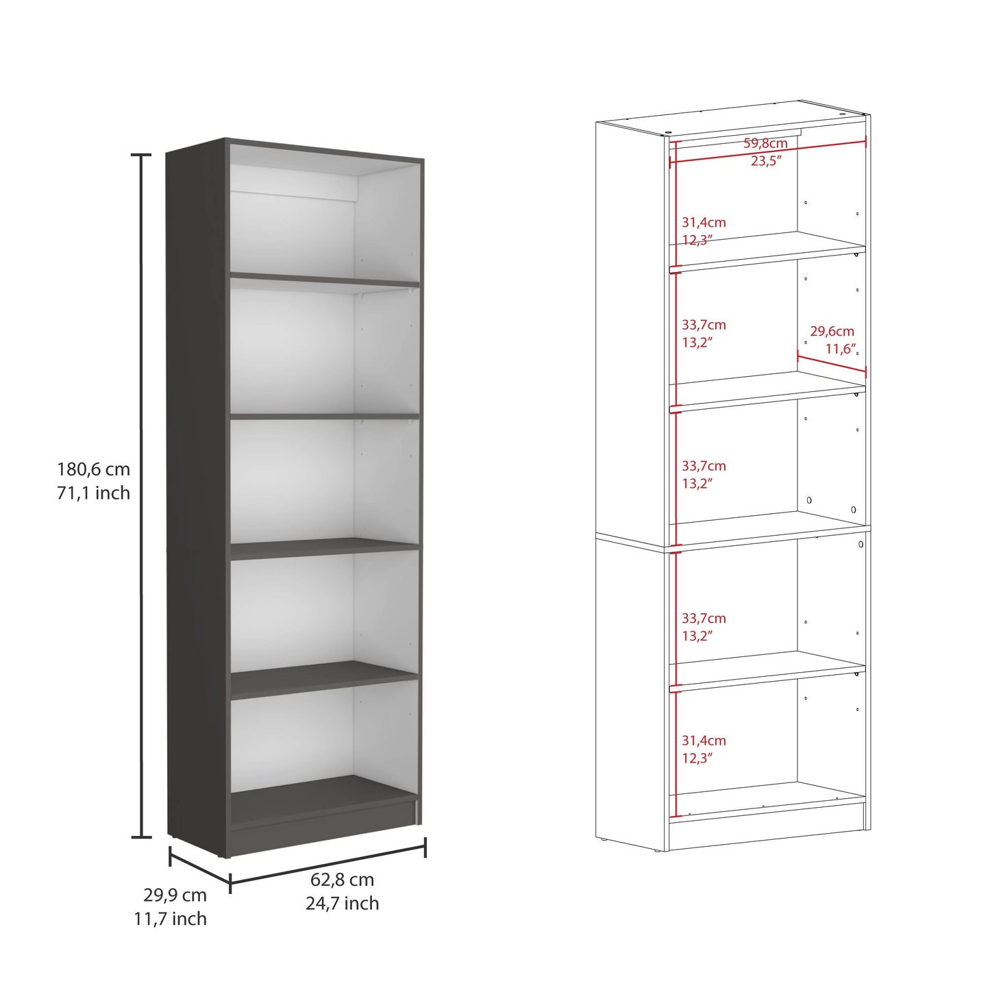 Bartow 3 Piece Living Room Set with 3 Bookcases, Matt Gray / White