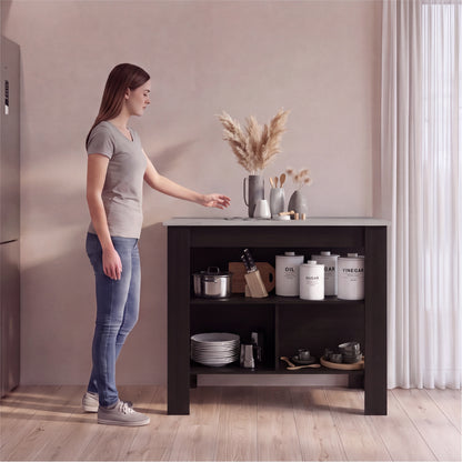 Tuhome Cala Kitchen Island with Spacious Tabletop, Three Open Storage Shelves, Four Sturdy Legs and Comfortable Meal Prep Workstation Design for Modern, Functional and Organized Everyday Culinary Spaces