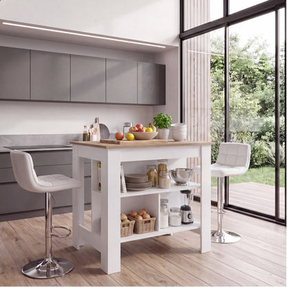 Tuhome Cala Kitchen Island with Spacious Tabletop, Three Open Storage Shelves, Four Sturdy Legs and Comfortable Meal Prep Workstation Design for Modern, Functional and Organized Everyday Culinary Spaces