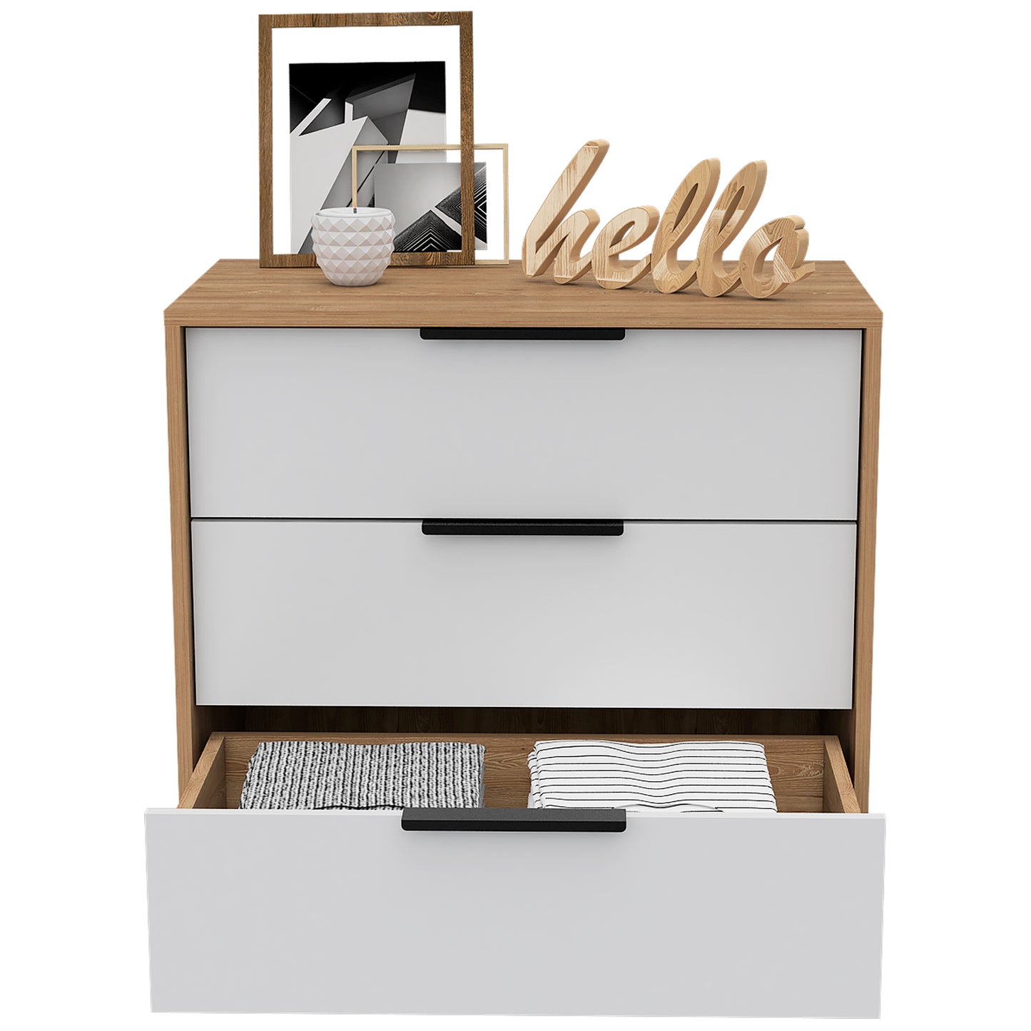 Tuhome Kaia 3 Drawers Dresser with Spacious Storage, Modern Superior Top for Décor, Functional Bedroom Organizer for Clothing and Essentials, Contemporary Space-Saving Furniture with Smooth Metal Hardware