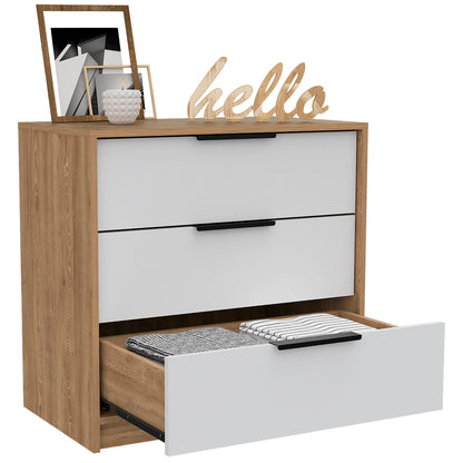 Tuhome Kaia 3 Drawers Dresser with Spacious Storage, Modern Superior Top for Décor, Functional Bedroom Organizer for Clothing and Essentials, Contemporary Space-Saving Furniture with Smooth Metal Hardware