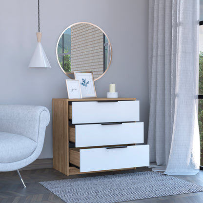 Tuhome Kaia 3 Drawers Dresser with Spacious Storage, Modern Superior Top for Décor, Functional Bedroom Organizer for Clothing and Essentials, Contemporary Space-Saving Furniture with Smooth Metal Hardware