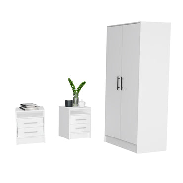 Cresco 3 Piece Bedroom Set, Armoire + Nightstand + Nightstand, White Finish