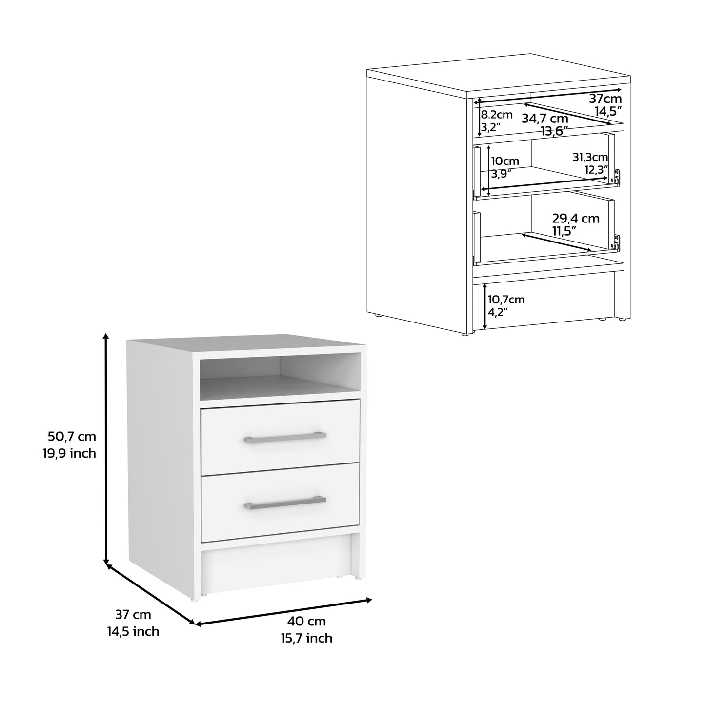 Cresco 3 Piece Bedroom Set, Armoire + Nightstand + Nightstand, White Finish