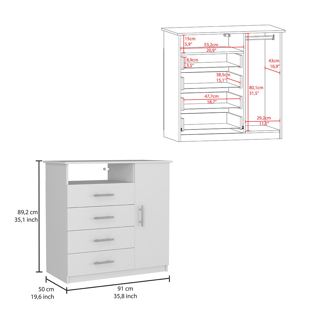 Winter 2 Piece Bedroom Set, Dresser + Dresser, White / Smokey Oak Finish