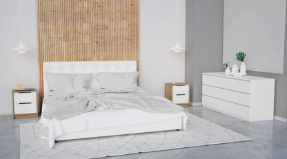 Milburn 3 Piece Bedroom Set, White / Pine Finish