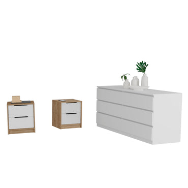 Milburn 3 Piece Bedroom Set, White / Pine Finish