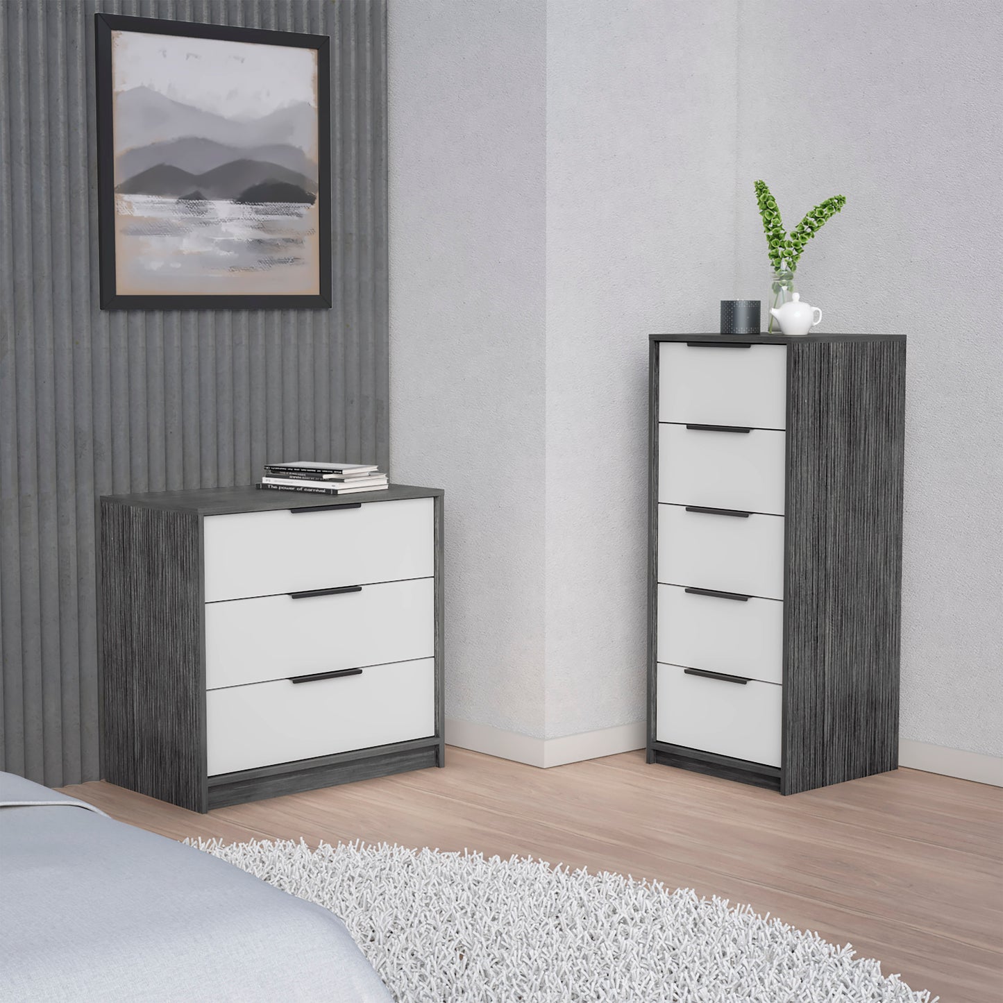 Aniston 2 piece bedroom set, white / smokey oak