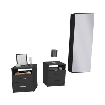 Napoles 3 Piece Bedroom Set, Shoe Rack + Nightstand + Nightstand, Black Wengue Finish